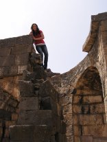 Christine on top of ruined church
