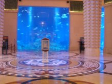 The lobby of the Atlantis hotel (featuring a very large salt water aquarium with sharks in it)