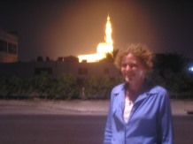 Me in front of a glowing mosque in Dubai
